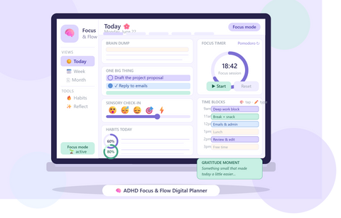 ADHD Focus & Flow Digital Planner — Interactive